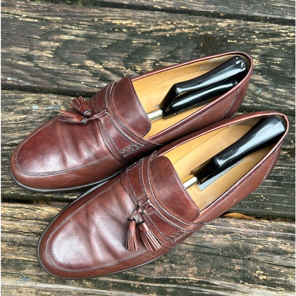 Johnston & Murphy Handcrafted Brown Leather Tassel Slip On Loafers Dress Shoes